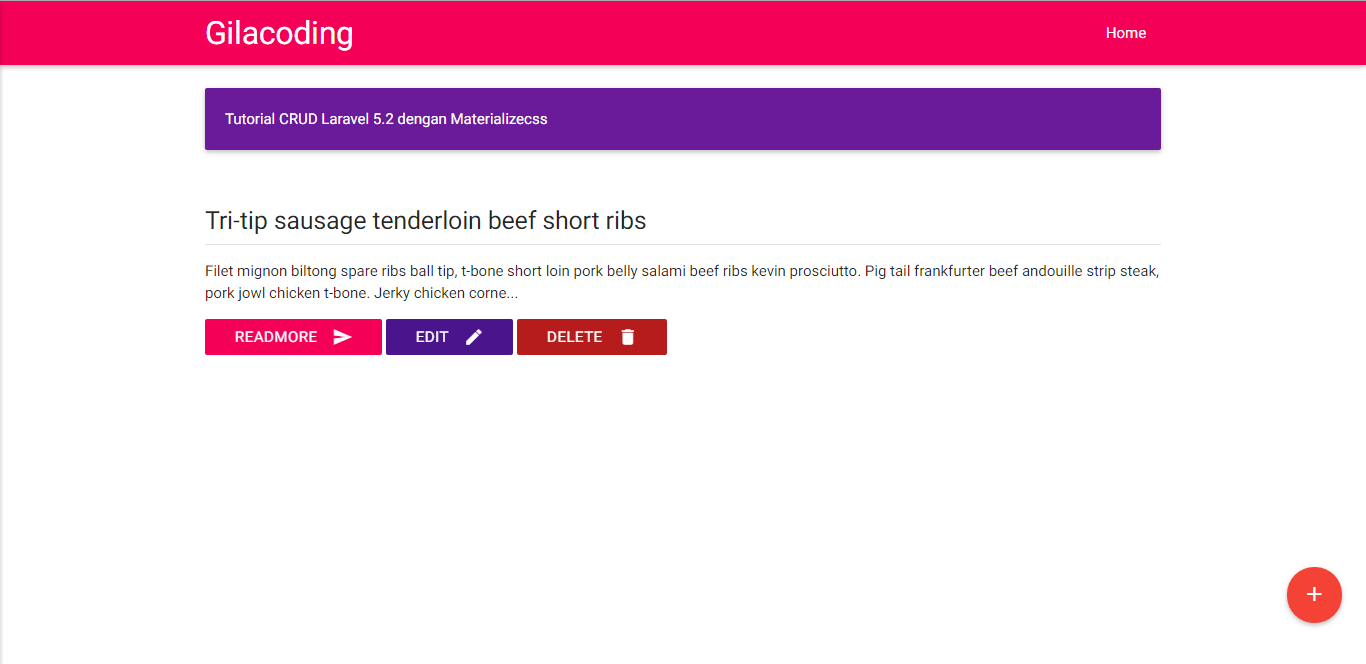 LARAVEL 5.2 CRUD MATERIALIZEcss